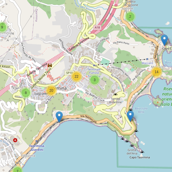 Thumbnail mappa ristoranti di Taormina